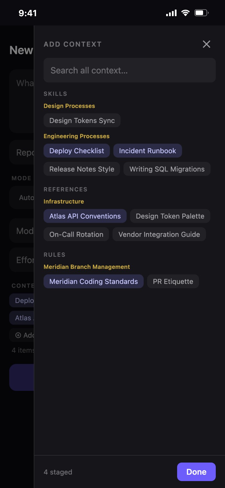 The same context palette on Praxix Remote